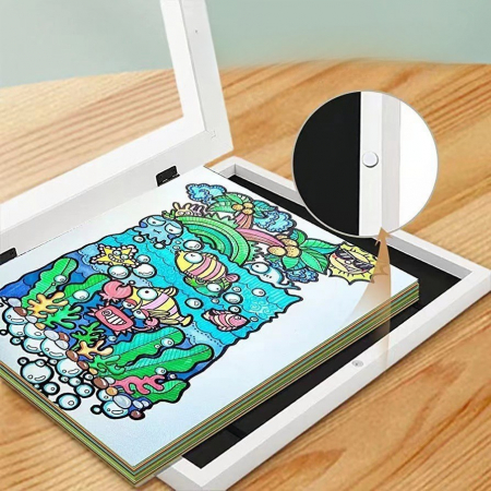 Rama Foto Flippy, din Lemn, cu Spatiu Pentru Depozitare, Pentru Desene si Picturi A4, Sticla Securizata, Rama MDF, Alb [3]