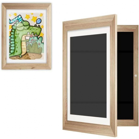 Rama Foto Flippy, din Lemn, cu Spatiu Pentru Depozitare, Pentru Desene si Picturi A4, Sticla Securizata, Rama MDF, Maro [3]