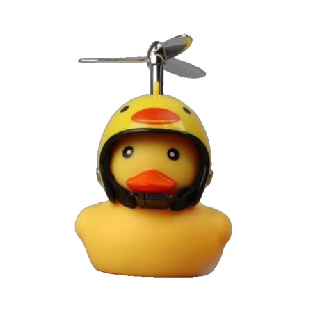 Jucării, copii și bebe - * LICHIDARE STOC * Ratusca Decorativa, Flippy, pentru Bicicleta, Motocicleta, Masina, cu Sistem de Prindere, Lumini, 7.5 x 9 cm, cu Casca, Galben -