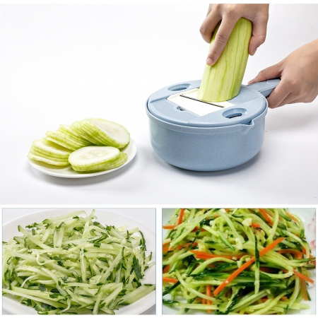 Razatoare multifunctionala Flippy pentru legume, fructe, branzeturi, 10 piese, 27.6x8 cm, albastru [2]