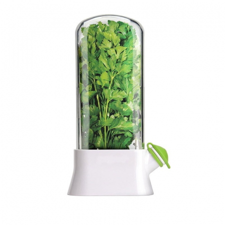 Pentru Casa si Camping - Recipient de Pastrare a Ierburilor cu Capac de Umplere cu Apa, Flippy, Proaspat, Curat, Fara BPA, Practic, Durabil, 27x16 cm, Alb