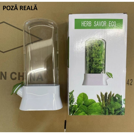 Recipient de Pastrare a Ierburilor cu Capac de Umplere cu Apa, Flippy, Proaspat, Curat, Fara BPA, Practic, Durabil, 27x16 cm, Alb [5]