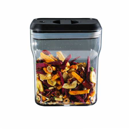 Ustensile de bucatarie - Recipient din Plastic, Flippy, pentru Alimente/Obiecte, Inchidere Ermetica Rotire 90 grade, 2l, 20.5 x 10.5 x 27 cm, Transparent
