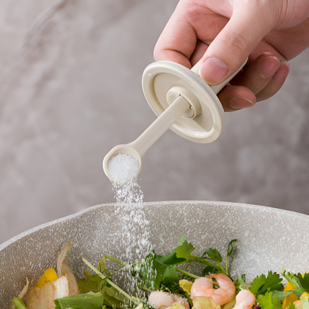 Recipient pentru Depozitarea Condimentelor, Flippy, Borcan din Sticla, Capac si Lingura Incorporate, Uz Casnic, 300 ml, 7.1x7.1x14.8 cm, Gri [7]