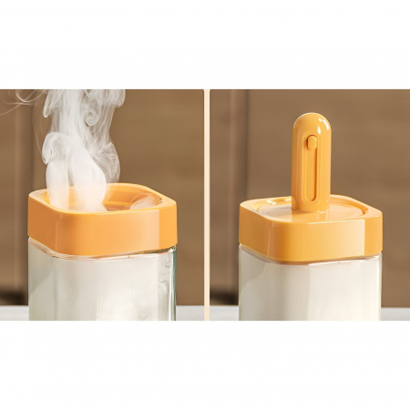 Recipient pentru Depozitarea Condimentelor, Flippy, Borcan din Sticla, Capac si Lingura Incorporate, Uz Casnic, 300 ml, 7.1x7.1x14.8 cm, Portocaliu [4]