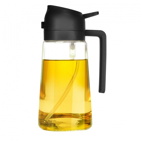 Bucatarie si electrocasnice - Recipient Ulei, Flippy, 2in1, Functie Spray/Turnare, din Sticla, 470 ml, Fara Scurgere, Negru