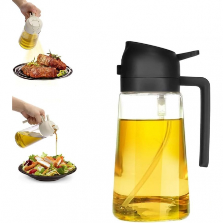 Recipient Ulei, Flippy, 2in1, Functie Spray/Turnare, din Sticla, 470 ml, Fara Scurgere, Negru [4]