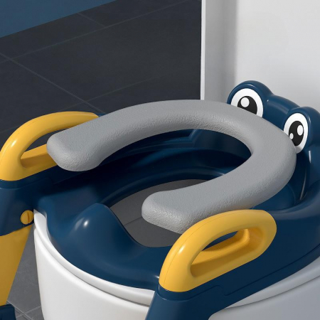 Reductor si Scaunel Inaltator WC, Flippy, pentru Copii 1 - 7 Ani, 2 Trepte Reglabile, Pliabil, Colac Moale, cu Spatar si Manere, Inaltime 54/58 cm x 39.5 x 35 cm, din Plastic+PVC, Albastru/Portocaliu [4]