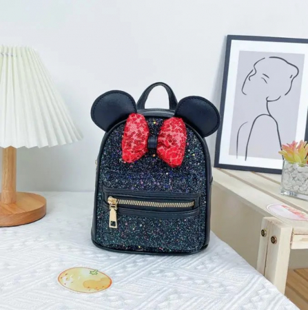 Sub 99 Lei - Rucsac gradinita cu Paiete - Minnie Mouse Negru