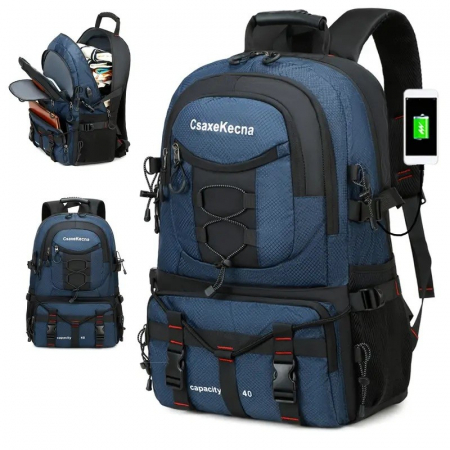Rucsac Multifunctional de Alpinism, Flippy, Capacitate 36-55 L, de Calatorie, Impermeabil, Slot USB Incarcare Telefon, Bretele Reglabile, 52 x 34 x 19 cm, Albastru [1]