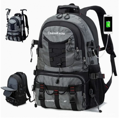 Pentru Casa si Camping - Rucsac Multifunctional de Alpinism, Flippy, Capacitate 36-55 L, de Calatorie, Impermeabil, Slot USB Incarcare Telefon, Bretele Reglabile, 52 x 34 x 19 cm, Gri