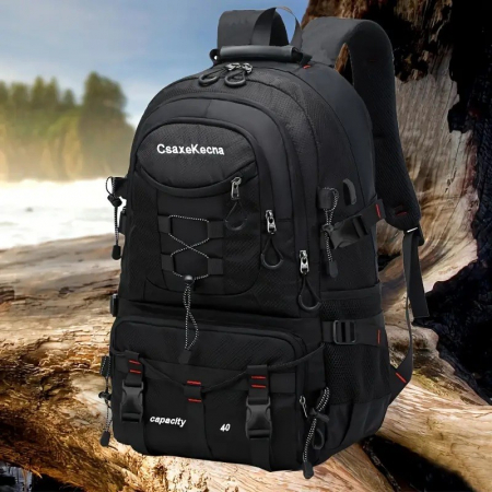 Rucsac Multifunctional de Alpinism, Flippy, Capacitate 36-55 L, de Calatorie, Impermeabil, Slot USB Incarcare Telefon, Bretele Reglabile, 52 x 34 x 19 cm, Negru [1]