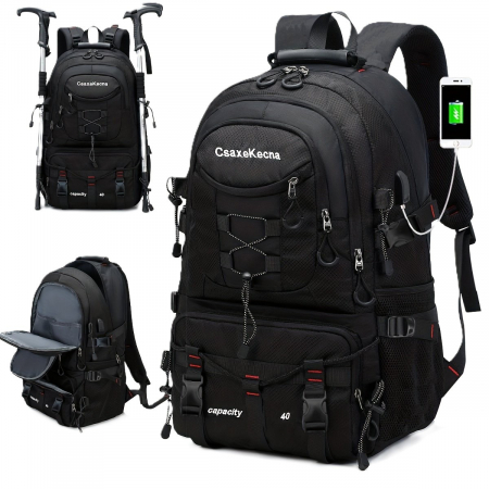 Pentru Casa si Camping - Rucsac Multifunctional de Alpinism, Flippy, Capacitate 36-55 L, de Calatorie, Impermeabil, Slot USB Incarcare Telefon, Bretele Reglabile, 52 x 34 x 19 cm, Negru