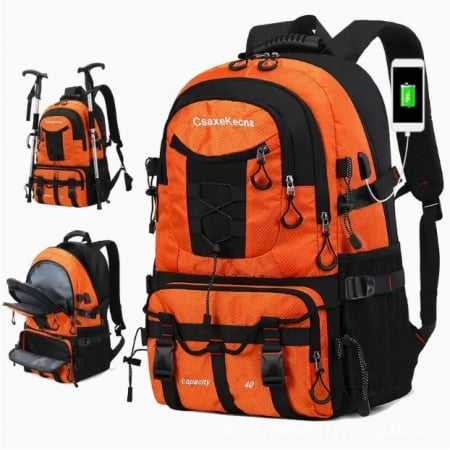 Pentru Casa si Camping - Rucsac Multifunctional de Alpinism, Flippy, Capacitate 36-55 L, de Calatorie, Impermeabil, Slot USB Incarcare Telefon, Bretele Reglabile, 52 x 34 x 19 cm, Portocaliu