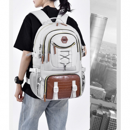 Rucsac Multifunctional pentru Calatorie, Flippy, pentru Alpinism, Voiaj, Drumetii, din Panza Oxford, 34x16x52 cm, Alb [3]