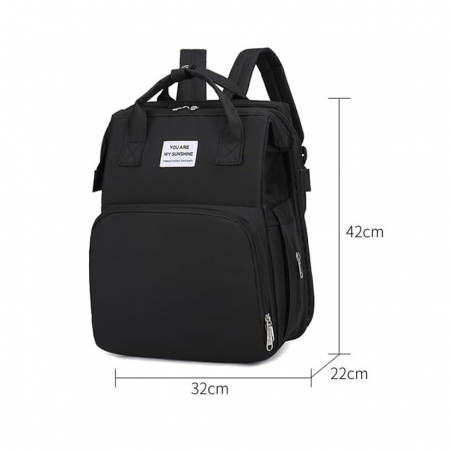 Rucsac Multifunctional pentru Mamici, Flippy, cu Patut Pliabil si Baza de Schimbat, Rezistent la Apa, Capacitate Mare, Usor, Compartimente Multiple, Buzunar Termic pentru Lapte, 42 x 32 x 22 cm, Negru [4]