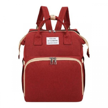 Jucarii, Copii & Bebe - Rucsac Multifunctional pentru Mamici, Flippy, cu Patut Pliabil si Baza de Schimbat, Rezistent la Apa, Capacitate Mare, Usor, Compartimente Multiple, Buzunar Termic pentru Lapte, 42 x 32 x 22 cm, Rosu