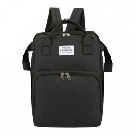 Jucarii, Copii & Bebe - Rucsac Multifunctional pentru Mamici, Flippy, cu Patut Pliabil si Baza de Schimbat, Rezistent la Apa, Capacitate Mare, Usor, Compartimente Multiple, Buzunar Termic pentru Lapte, 42 x 32 x 22 cm, Negru