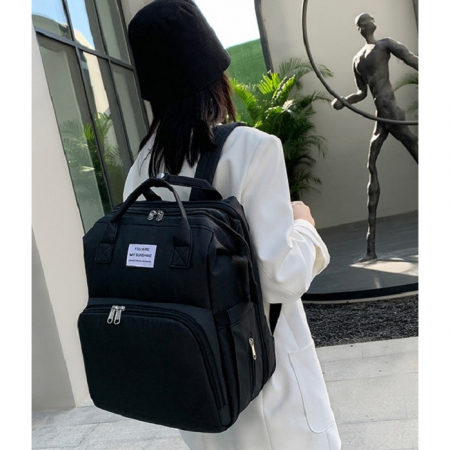 Rucsac Multifunctional pentru Mamici, Flippy, cu Patut Pliabil si Baza de Schimbat, Rezistent la Apa, Capacitate Mare, Usor, Compartimente Multiple, Buzunar Termic pentru Lapte, 42 x 32 x 22 cm, Negru [3]