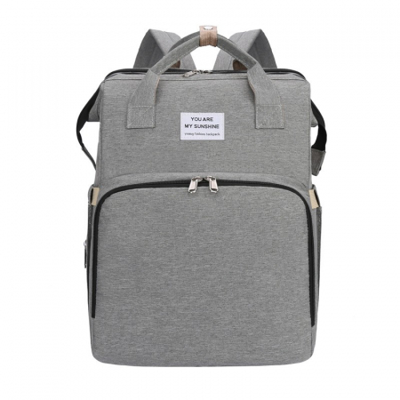Jucarii, Copii & Bebe - Rucsac Multifunctional pentru Mamici, Flippy, cu Patut Pliabil si Baza de Schimbat, Rezistent la Apa, Capacitate Mare, Usor, Compartimente Multiple, Buzunar Termic pentru Lapte, 42 x 32 x 22 cm, Gri