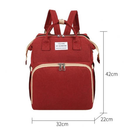 Rucsac Multifunctional pentru Mamici, Flippy, cu Patut Pliabil si Baza de Schimbat, Rezistent la Apa, Capacitate Mare, Usor, Compartimente Multiple, Buzunar Termic pentru Lapte, 42 x 32 x 22 cm, Rosu [1]