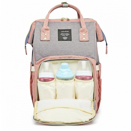 Rucsac Multifunctional pentru Mamici, Flippy, din Panza Oxford, Compartimentare Multipla, Impermeabil, 43 x 18 x 26 cm, Roz/Gri [7]