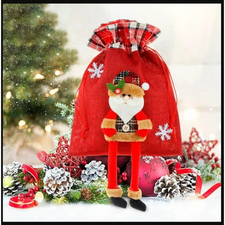 Sac cadouri Flippy, tematica Mos Craciun, Material Textil, 30x25 cm, cu Siret, Rosu [4]