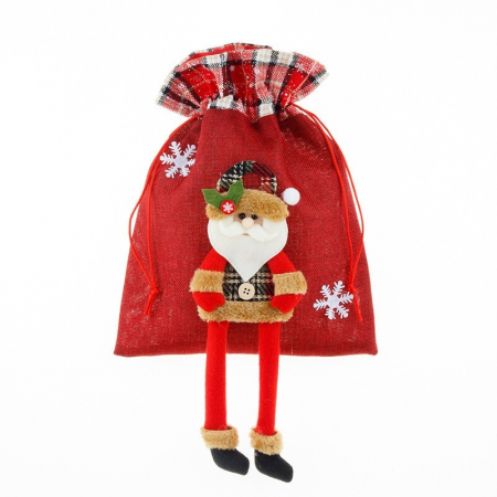 Decoratiuni, ornamente si articole Craciun - Sac cadouri Flippy, tematica Mos Craciun, Material Textil, 30x25 cm, cu Siret, Rosu