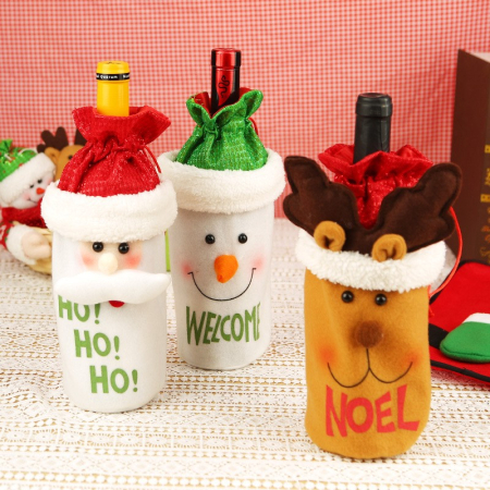 Saculet de Craciun pentru Sticla de Bautura, Flippy, Model Om de Zapada Accesorizat, Tematica Petrecere de Craciun, Marime Universala, 13x28 cm, Verde [3]