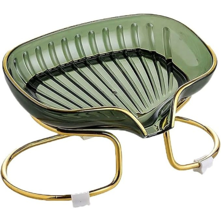 Pentru Casa si Camping - Savoniera cu Suport, Flippy, Sistem de Scurgere a Apei, Margine Aurie, 14 x 8.5 x 9 cm, din TPE, Verde