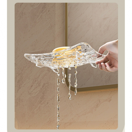 Savoniera din Plastic Flippy, 11 x 8 cm, cu Scurgere Apa, Design Modern, Transparent [5]
