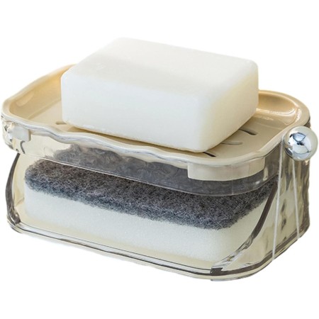 Pentru Casa si Camping - Savoniera Dubla, Flippy, 2 Straturi, Instalare fara Perforare, Agatatoare Burete, 13.5 x 8.5 x 6 cm, Bej