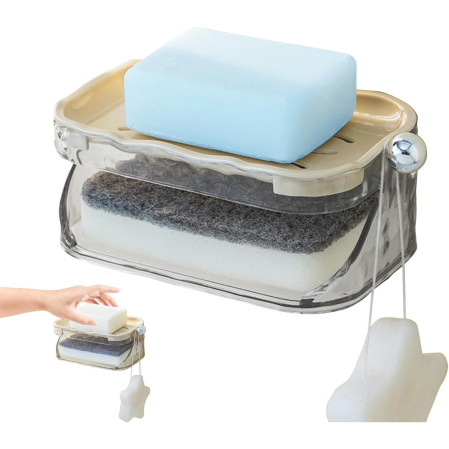 Savoniera Dubla, Flippy, 2 Straturi, Instalare fara Perforare, Agatatoare Burete, 13.5 x 8.5 x 6 cm, Bej [6]