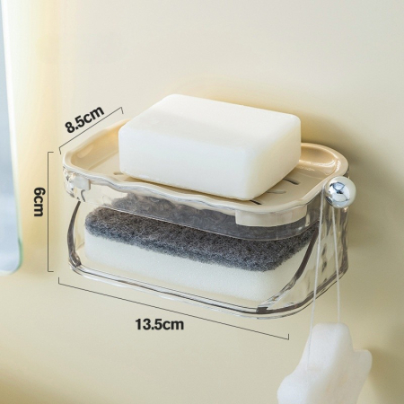 Savoniera Dubla, Flippy, 2 Straturi, Instalare fara Perforare, Agatatoare Burete, 13.5 x 8.5 x 6 cm, Bej [3]