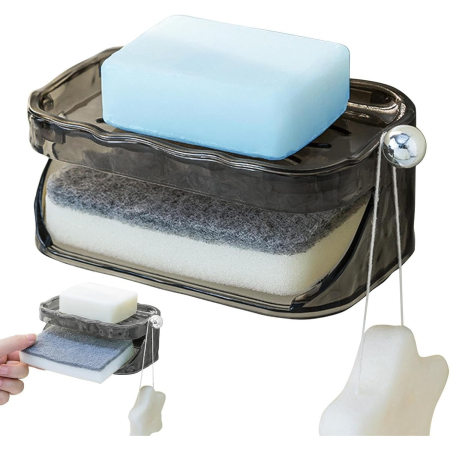 Savoniera Dubla, Flippy, 2 Straturi, Instalare fara Perforare, Agatatoare Burete, 13.5 x 8.5 x 6 cm, Gri [4]