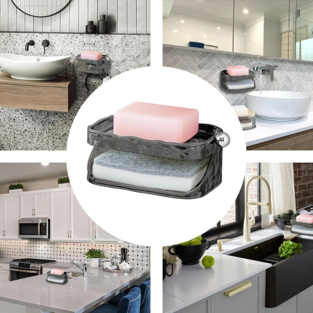 Savoniera Dubla, Flippy, 2 Straturi, Instalare fara Perforare, Agatatoare Burete, 13.5 x 8.5 x 6 cm, Gri [5]