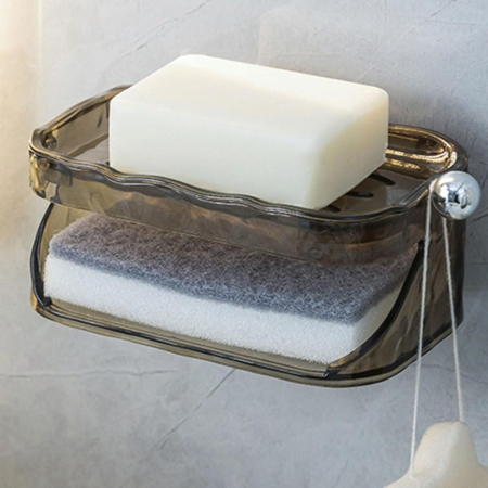 Savoniera Dubla, Flippy, 2 Straturi, Instalare fara Perforare, Agatatoare Burete, 13.5 x 8.5 x 6 cm, Gri [2]