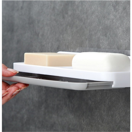Savoniera Dubla, Flippy, de Perete, cu Compartiment de Scurgere, Montare prin Lipire, 26 x 8 x 4 cm, Alb/Gri [7]