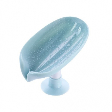 Pentru Casa si Camping - Savoniera Flippy, cu scurgere, pentru sapun, cu ventuza, material ABS, 13 x 8.5 x 10.5 cm, albastru