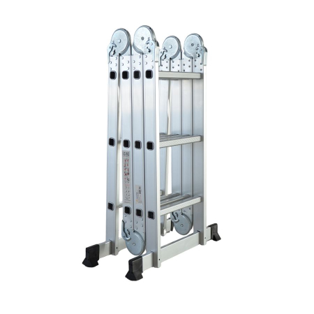 Pentru Casa si Camping - Scara multifunctionala din aluminiu cu balama 4X3 trepte MESTERINO TOOLS MTJL202-4X3, 3.55 metri, greutate maxima 150 kg