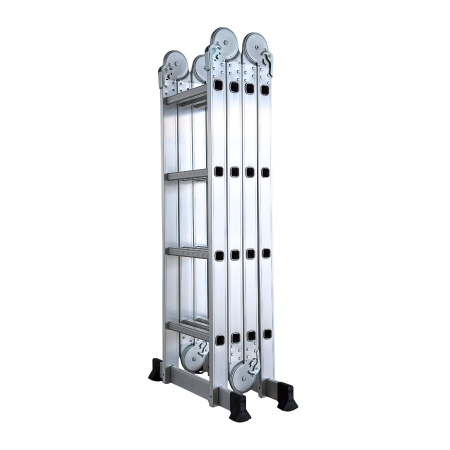 Pentru Casa si Camping - Scara multifunctionala din aluminiu cu balama 4X4 trepte MESTERINO TOOLS MTJL202-4X4, 4.67 metri, greutate maxima suportata 150 kg
