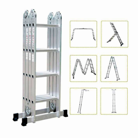 Scara multifunctionala din aluminiu cu balama MESTERINO TOOLS JL-201-4X4, 4.7 metri, 4x4 trepte, greutate maxima 150 kg [4]