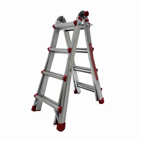 Pentru Casa si Camping - Scara multifunctionala din aluminiu cu balama MESTERINO TOOLS JL-404S-4X4, 3.9 metri, 4x4 trepte, greutate maxima 150 kg