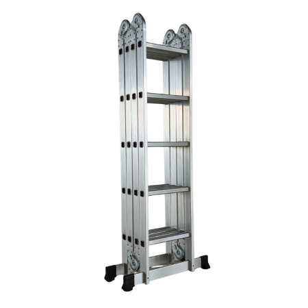 Scari - Scara multifunctionala din aluminiu cu balama MESTERINO TOOLS MTJL201-4X5, 4X5 trepte, 5.8 metri, greutate maxima suportata 150 kg