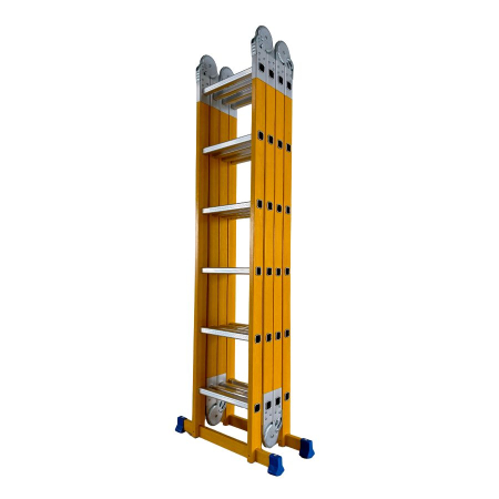 Scari - Scara multifunctionala din fibra de sticla MESTERINO TOOLS MTJL-406B, 4x6 trepte, 6.96 metri, greutate maxima suportata 150 kg