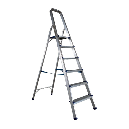 Pentru Casa si Camping - Scara pliabila din aluminiu cu platforma MESTERINO TOOLS MTJL-302-1x6, 6 trepte, 1.7 metri, greutate maxima suportata 120 kg