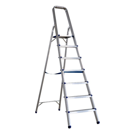 Pentru Casa si Camping - Scara pliabila din aluminiu cu platforma MESTERINO TOOLS MTJL-302-1x7, 7 trepte, 1.9 metri, greutate maxima suportata 120 kg