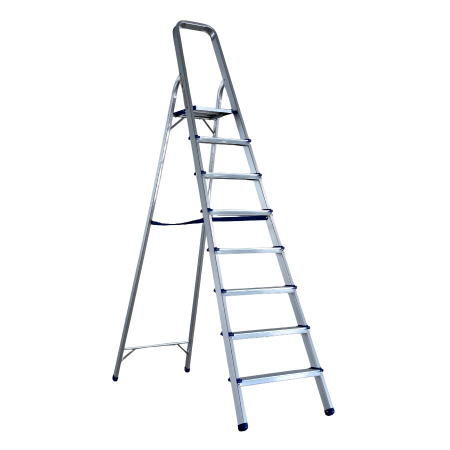 Pentru Casa si Camping - Scara pliabila din aluminiu cu platforma MESTERINO TOOLS MTJL-302-1x8, 8 trepte, 2.1 metri, greutate maxima suportata 120 kg