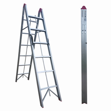 Pentru Casa si Camping - Scara pliabila ultracompacta din aluminiu MESTERINO TOOLS JL-308(2x6), 200x156x44 cm