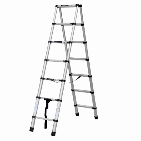 Scara telescopica din aluminiu dubla MESTERINO TOOLS JL-101-2X2.0, 2+2 metri, 2x7 trepte, greutate maxima 150 kg [1]